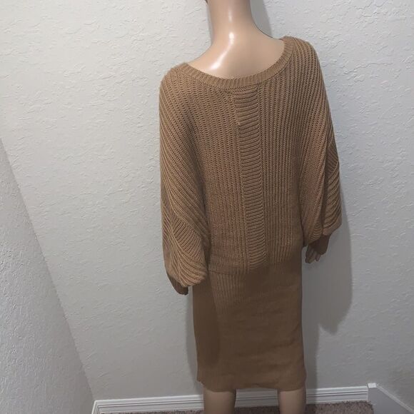 Cable Knit Camel Sweater Dress with Pearls - Picture 3 of 17